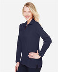 Devon & Jones DG20LW Women's CrownLux Performance Plaited Long Sleeve Polo - Navy - model side