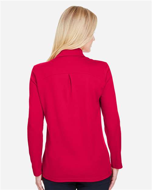 Devon & Jones DG20LW Women's CrownLux Performance Plaited Long Sleeve Polo - Red - model back