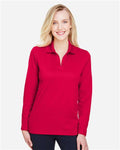 Devon & Jones DG20LW Women's CrownLux Performance Plaited Long Sleeve Polo - Red - model front