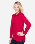 Devon & Jones DG20LW Women's CrownLux Performance Plaited Long Sleeve Polo - Red - model side