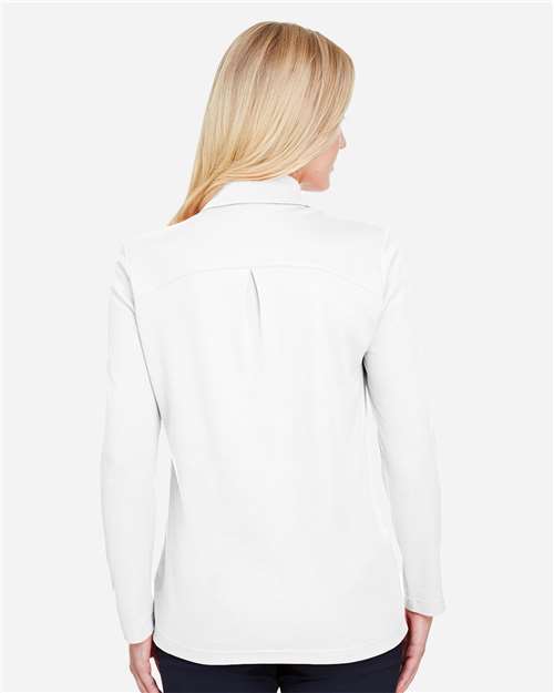 Devon & Jones DG20LW Women's CrownLux Performance Plaited Long Sleeve Polo - White - model back