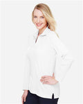 Devon & Jones DG20LW Women's CrownLux Performance Plaited Long Sleeve Polo - White - model side