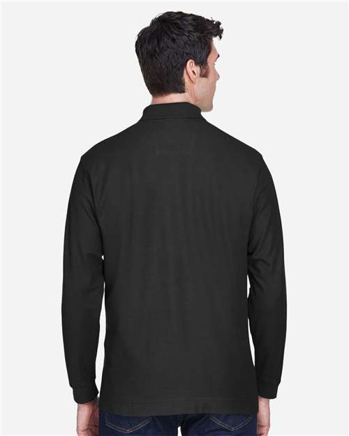 Devon & Jones D110 Pima Piqué Long Sleeve Polo - Black - model back