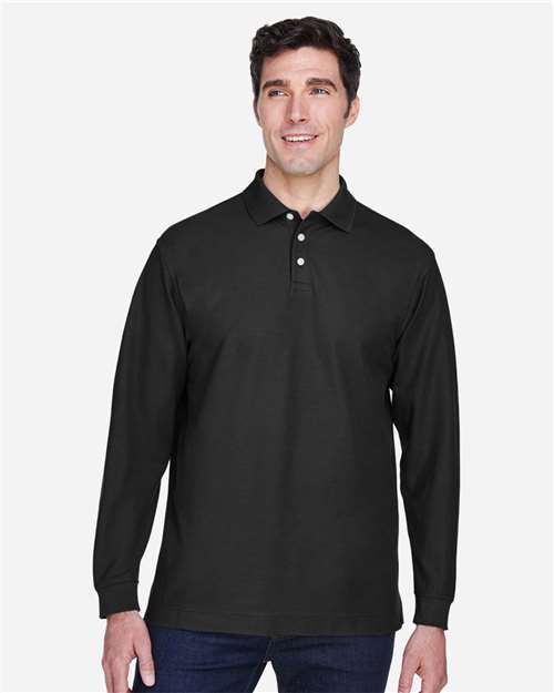 Devon & Jones D110 Pima Piqué Long Sleeve Polo - Black - model front