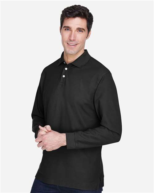 Devon & Jones D110 Pima Piqué Long Sleeve Polo - Black - model side