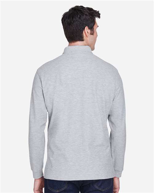 Devon & Jones D110 Pima Piqué Long Sleeve Polo - Grey Heather - model back