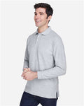 Devon & Jones D110 Pima Piqué Long Sleeve Polo - Grey Heather - model side