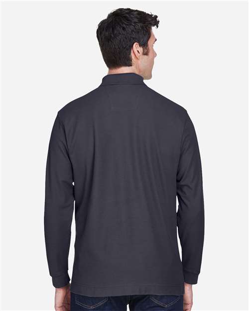 Devon & Jones D110 Pima Piqué Long Sleeve Polo - Navy - model back