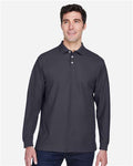 Devon & Jones D110 Pima Piqué Long Sleeve Polo - Navy - model front