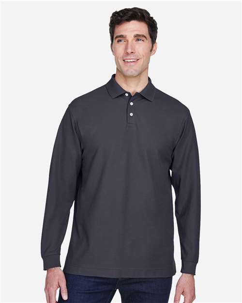 Devon & Jones D110 Pima Piqué Long Sleeve Polo - Navy - model front