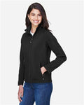 Core 365 78184 Women's Cruise Two-Layer Fleece Bonded Soft Shell Jacket - Black - model side