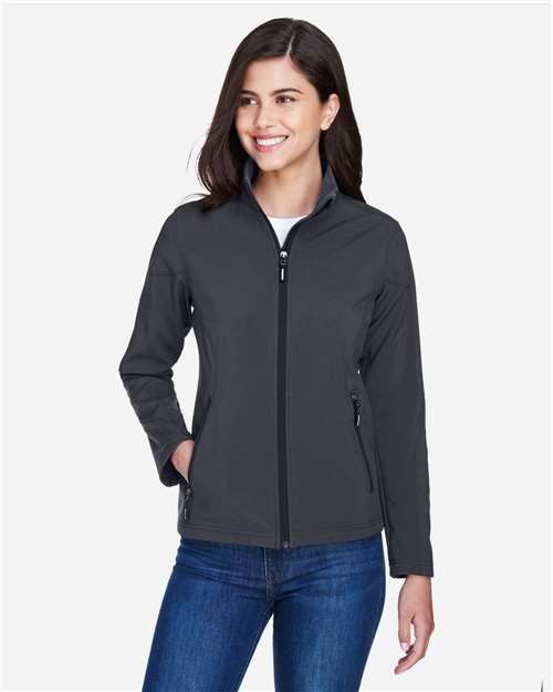 Core 365 78184 Women's Cruise Two-Layer Fleece Bonded Soft Shell Jacket - Carbon - model front