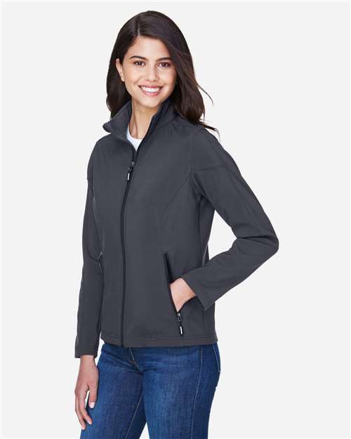 Core 365 78184 Women's Cruise Two-Layer Fleece Bonded Soft Shell Jacket - Carbon - model side