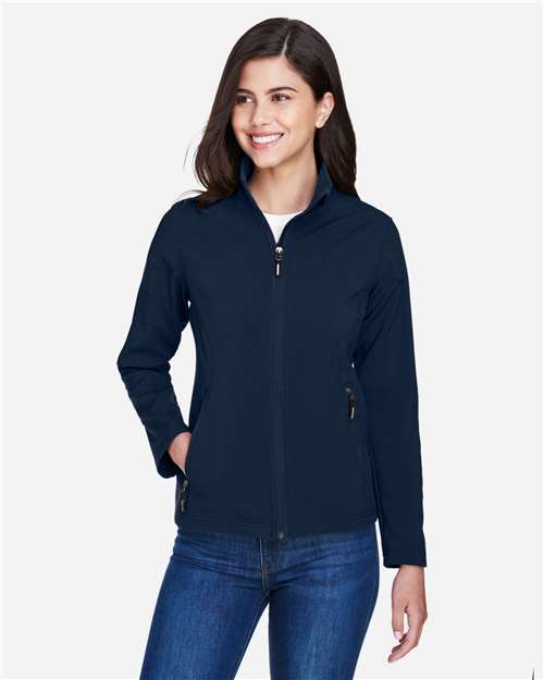 Core 365 78184 Women's Cruise Two-Layer Fleece Bonded Soft Shell Jacket - Classic Navy - model front