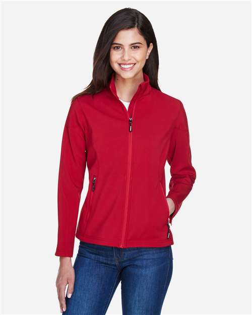 Core 365 78184 Women's Cruise Two-Layer Fleece Bonded Soft Shell Jacket - Classic Red - model front