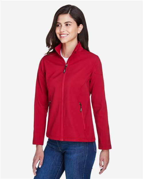 Core 365 78184 Women's Cruise Two-Layer Fleece Bonded Soft Shell Jacket - Classic Red - model side