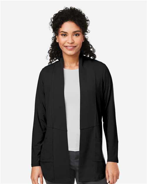 Devon & Jones DP125W Women's Raleigh Stretch Cardigan - Black - model front