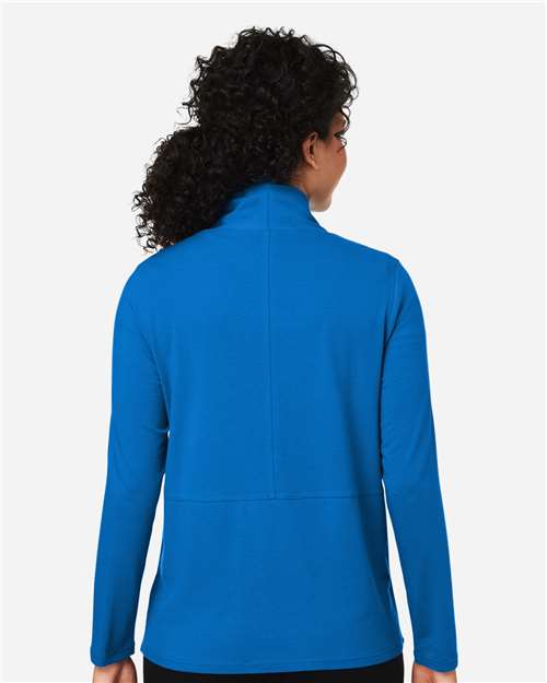 Devon & Jones DP125W Women's Raleigh Stretch Cardigan - French Blue - model back