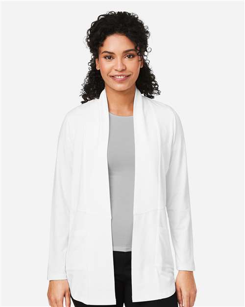 Devon & Jones DP125W Women's Raleigh Stretch Cardigan - White - model front