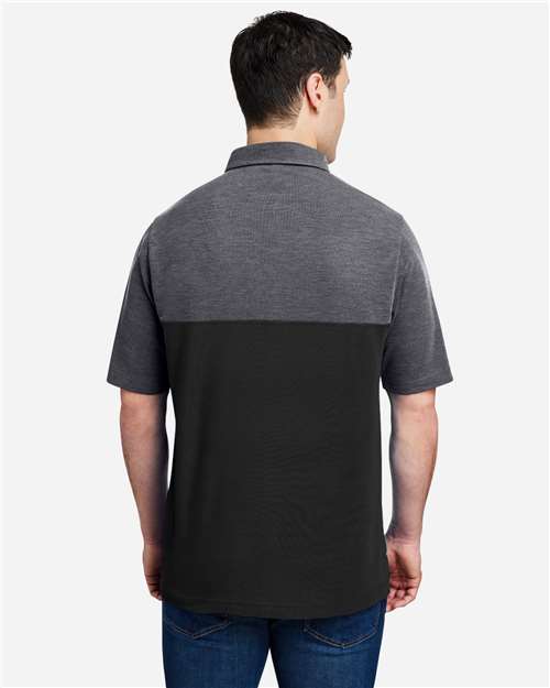 Core 365 CE112C Men's Fusion ChromaSoft Colorblock Polo - Black/ Carbon Heather - model back