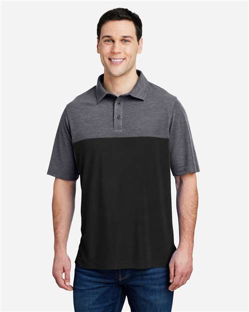 Core 365 CE112C Men's Fusion ChromaSoft Colorblock Polo - Black/ Carbon Heather - model front