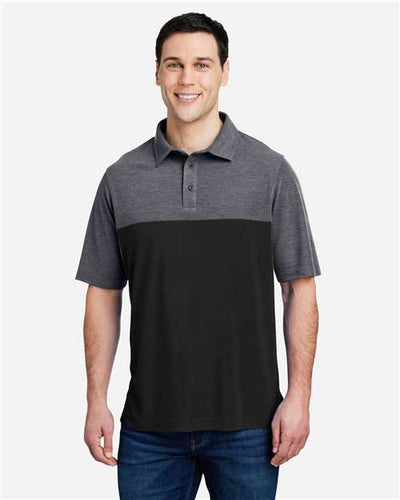 Core 365 CE112C Men's Fusion ChromaSoft Colorblock Polo - Black/ Carbon Heather - model front