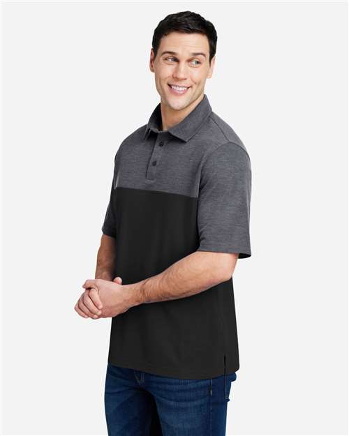 Core 365 CE112C Men's Fusion ChromaSoft Colorblock Polo - Black/ Carbon Heather - model side