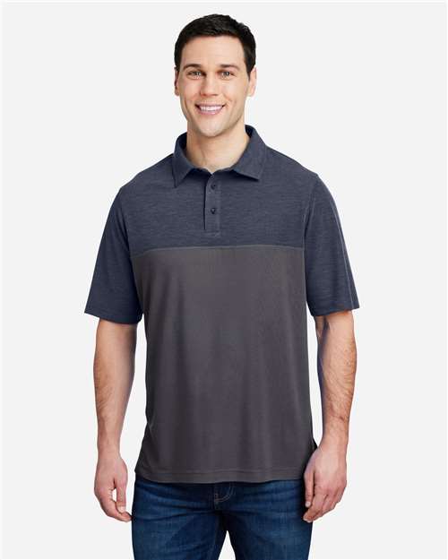 Core 365 CE112C Men's Fusion ChromaSoft Colorblock Polo - Carbon/ Classic Navy Heather - model front