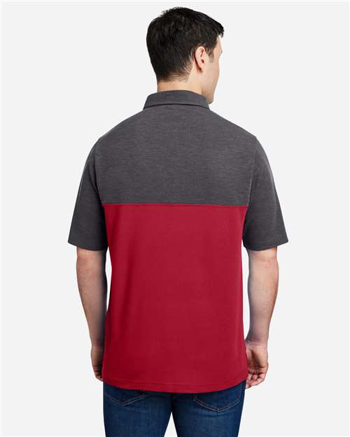 Core 365 CE112C Men's Fusion ChromaSoft Colorblock Polo - Classic Red/ Carbon Heather - model back