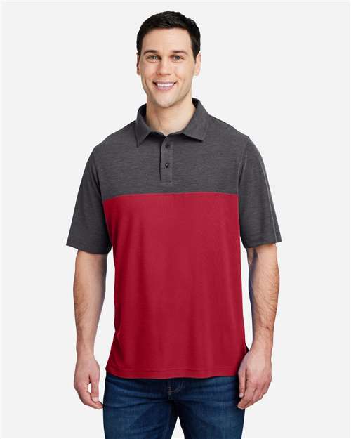 Core 365 CE112C Men's Fusion ChromaSoft Colorblock Polo - Classic Red/ Carbon Heather - model front