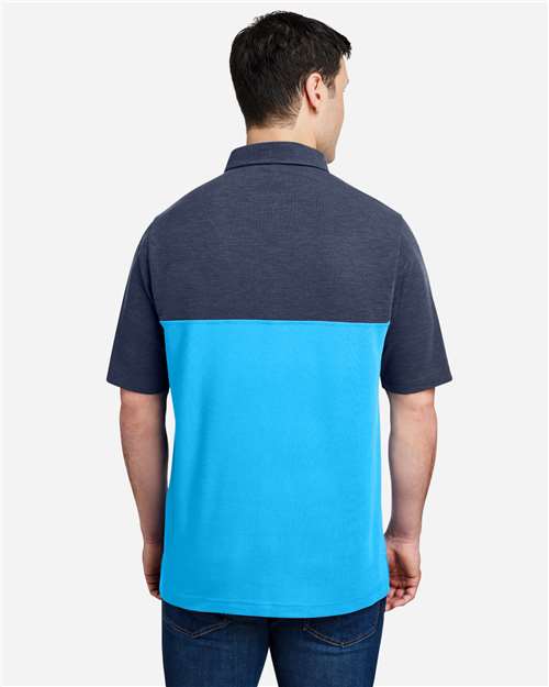 Core 365 CE112C Men's Fusion ChromaSoft Colorblock Polo - Electric Blue/ Classic Navy Heather - model back