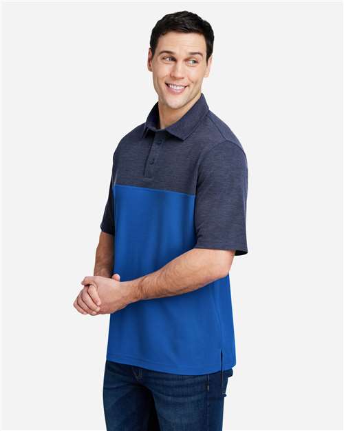 Core 365 CE112C Men's Fusion ChromaSoft Colorblock Polo - True Royal/ Classic Navy Heather - model side