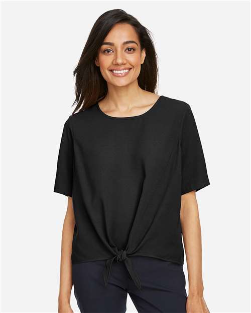 Devon & Jones DP617W Women's Perfect Fit Tie Front Blouse - Black - model front