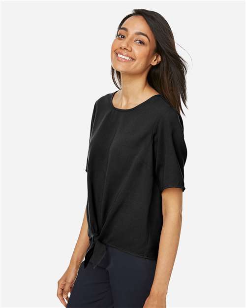 Devon & Jones DP617W Women's Perfect Fit Tie Front Blouse - Black - model side