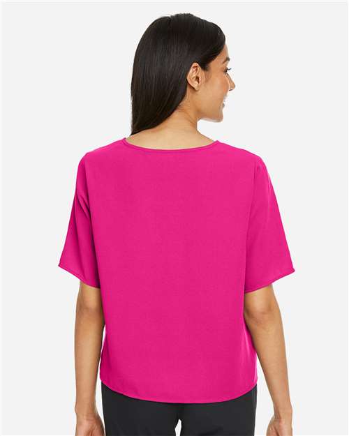 Devon & Jones DP617W Women's Perfect Fit Tie Front Blouse - Crown Raspberry - model back