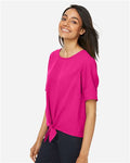 Devon & Jones DP617W Women's Perfect Fit Tie Front Blouse - Crown Raspberry - model side