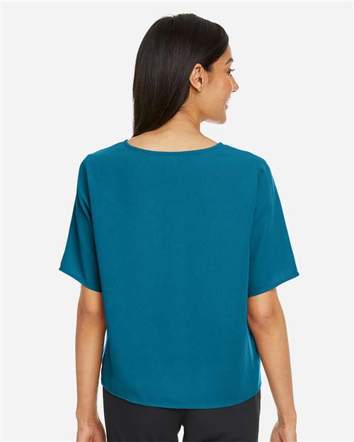 Devon & Jones DP617W Women's Perfect Fit Tie Front Blouse - Dark Teal - model back