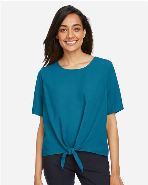 Devon & Jones DP617W Women's Perfect Fit Tie Front Blouse - Dark Teal - model front