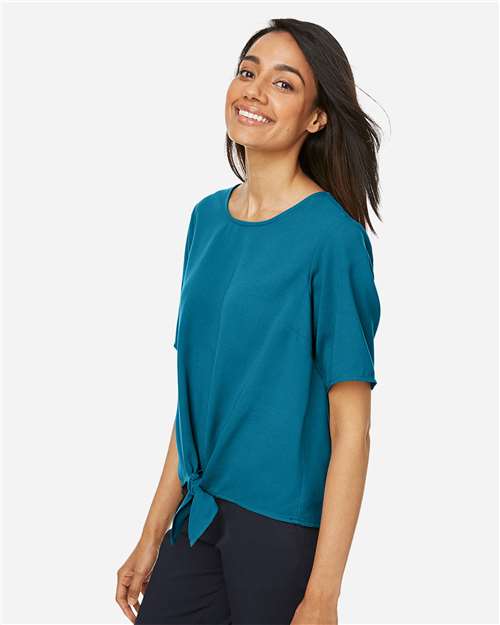 Devon & Jones DP617W Women's Perfect Fit Tie Front Blouse - Dark Teal - model side