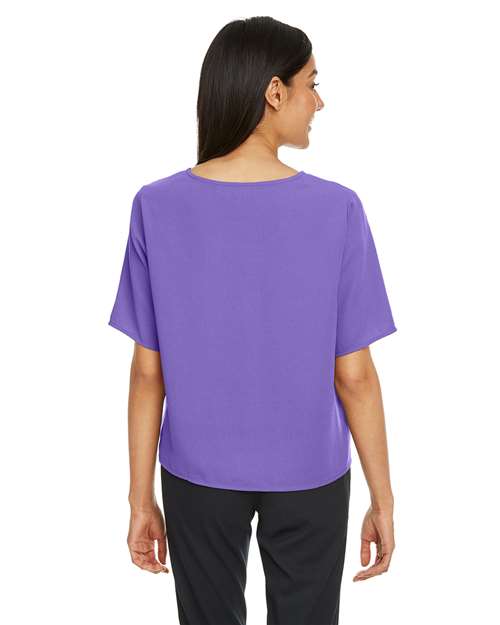 Devon & Jones DP617W Women's Perfect Fit Tie Front Blouse - Grape - model back