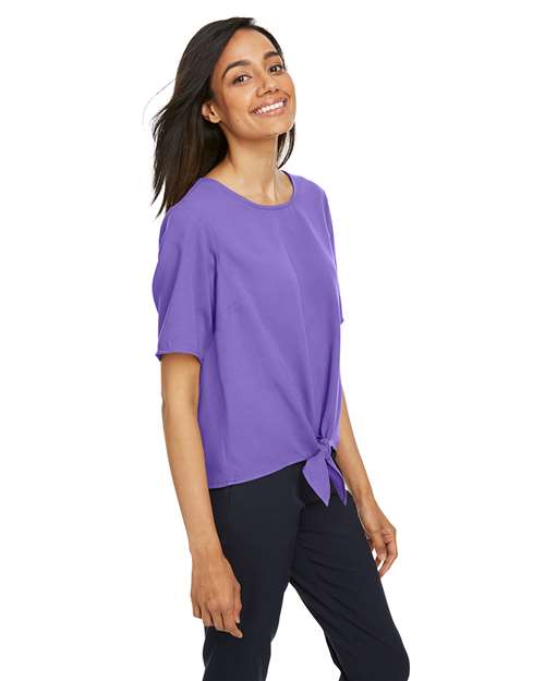 Devon & Jones DP617W Women's Perfect Fit Tie Front Blouse - Grape - model side