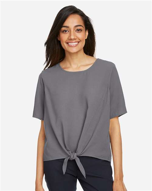 Devon & Jones DP617W Women's Perfect Fit Tie Front Blouse - Graphite - model front