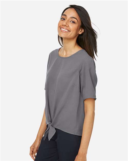 Devon & Jones DP617W Women's Perfect Fit Tie Front Blouse - Graphite - model side