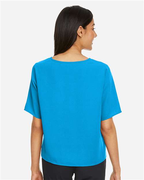 Devon & Jones DP617W Women's Perfect Fit Tie Front Blouse - Ocean Blue - model back