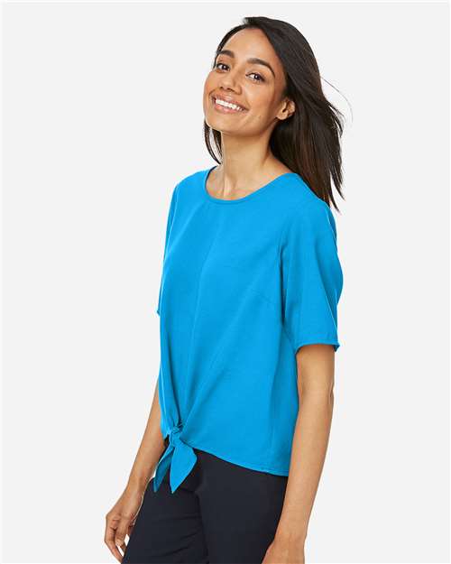 Devon & Jones DP617W Women's Perfect Fit Tie Front Blouse - Ocean Blue - model side