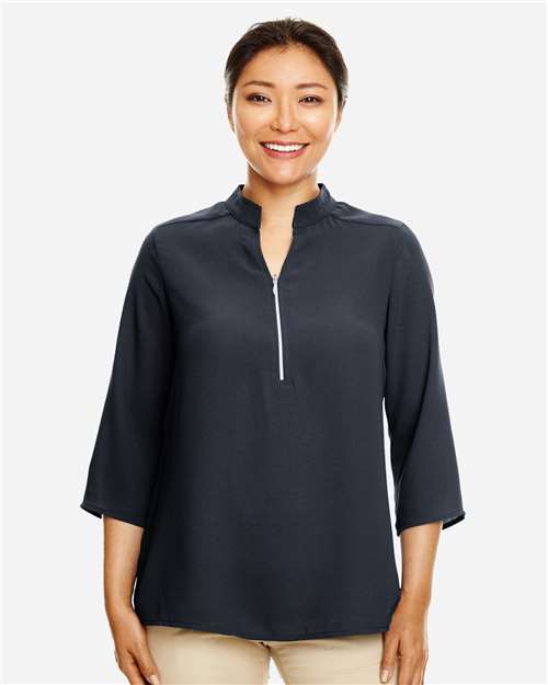 Devon & Jones DP611W Women's Perfect Fit Three-Quarter Sleeve Crepe Tunic - Black - model front