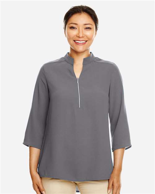 Devon & Jones DP611W Women's Perfect Fit Three-Quarter Sleeve Crepe Tunic - Graphite - model front