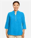 Devon & Jones DP611W Women's Perfect Fit Three-Quarter Sleeve Crepe Tunic - Ocean Blue - model front