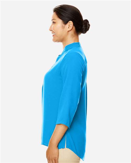 Devon & Jones DP611W Women's Perfect Fit Three-Quarter Sleeve Crepe Tunic - Ocean Blue - model side