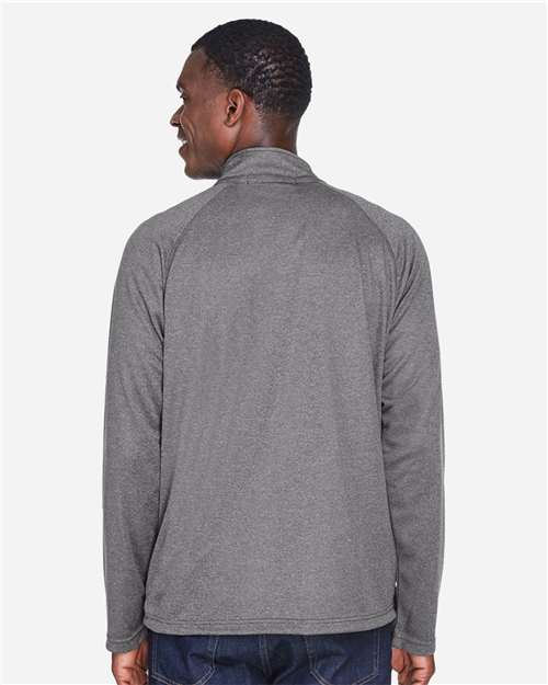 Devon & Jones DG440 Men's Stretch Tech-Shell Compass Quarter-Zip Pullover - Dark Grey Heather - model back